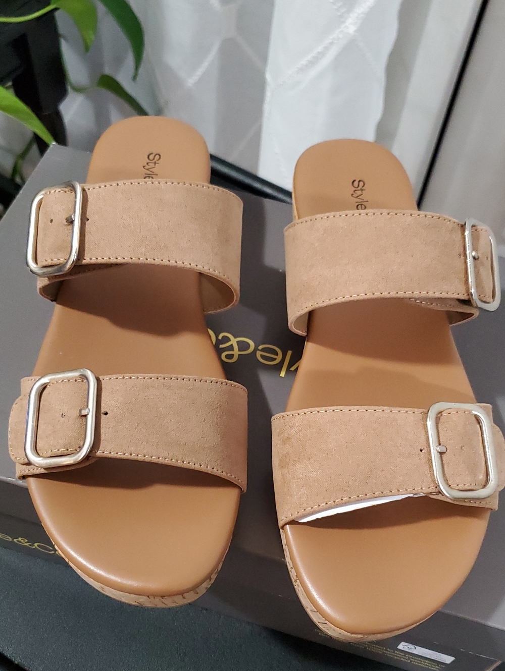 Style & Co. Temppest Chai Tan Double-Buckle Slide Sandals
